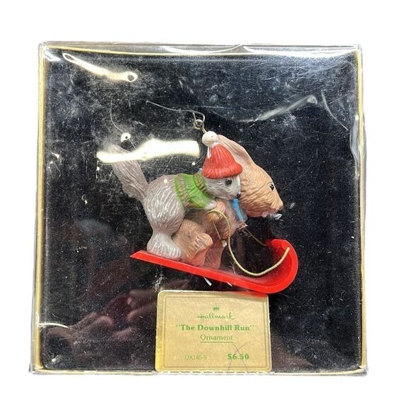 Vintage Hallmark Christmas Ornament 1979 The Downhill Run Squirrel Rabbit Sled - Picture 2 of 12